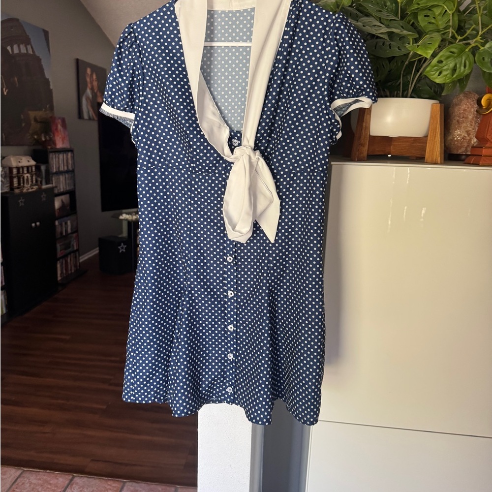 SHEIN Blue and White Polka Dot Dress